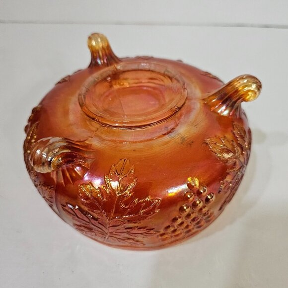 Pink Marigold Carnival Glass Vintage Grape Delight Footed Bowl (Possible Fenton) - Picture 7 of 7